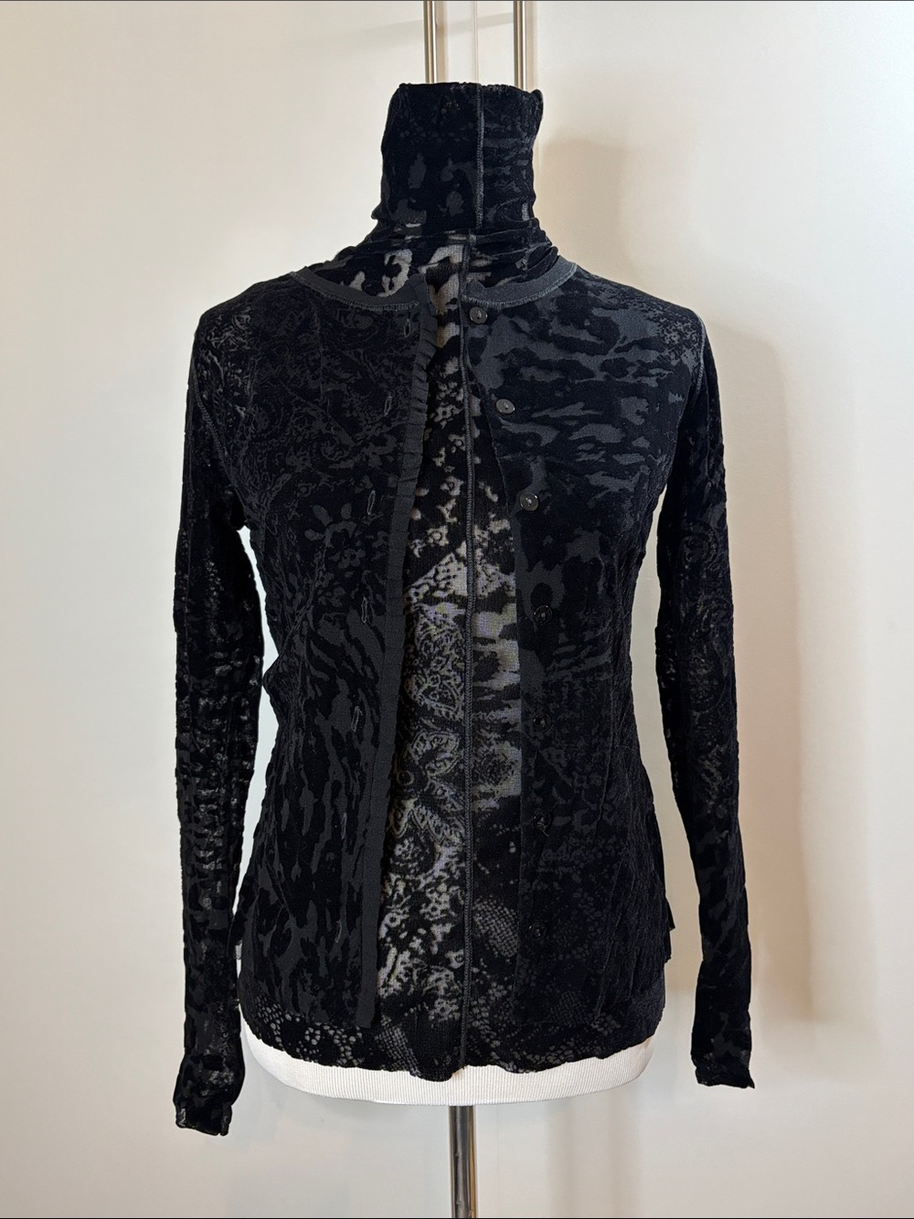 Vintage Fuzzi Italy Black Velvet Lace 2 Piece Sleeveless T-Neck, Cardigan L